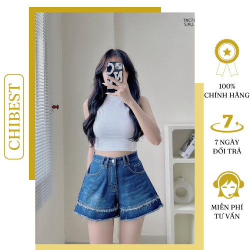 Quần short jean nối line ống rộng CHIBEST TNC71