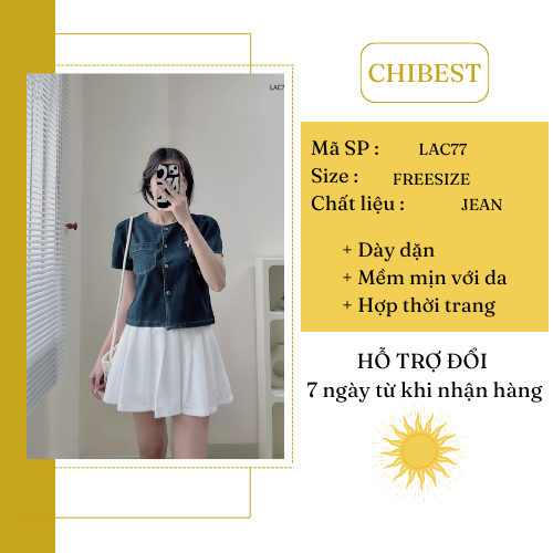 Áo jean croptop cổ tròn cá tính năng động CHIBEST  LAC77