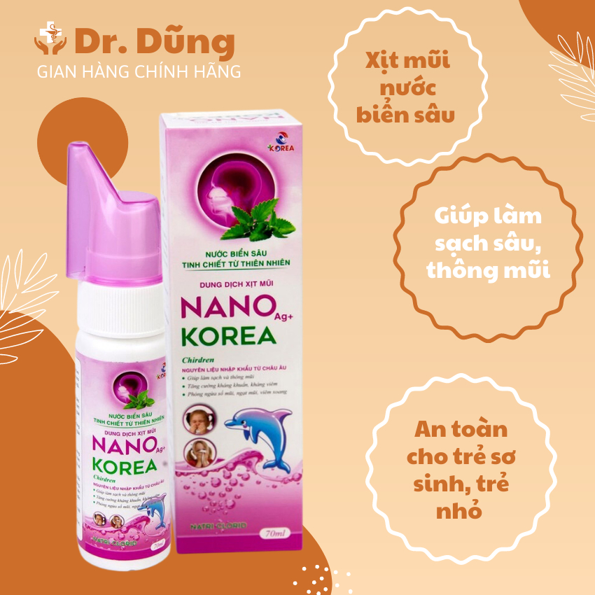 Nước muối biển sâu xịt mũi Nano Korea hỗ trợ giảm nghẹt mũi, viêm xoang, viêm mũi dị ứng. Xịt mũi cho bé bình phun sương