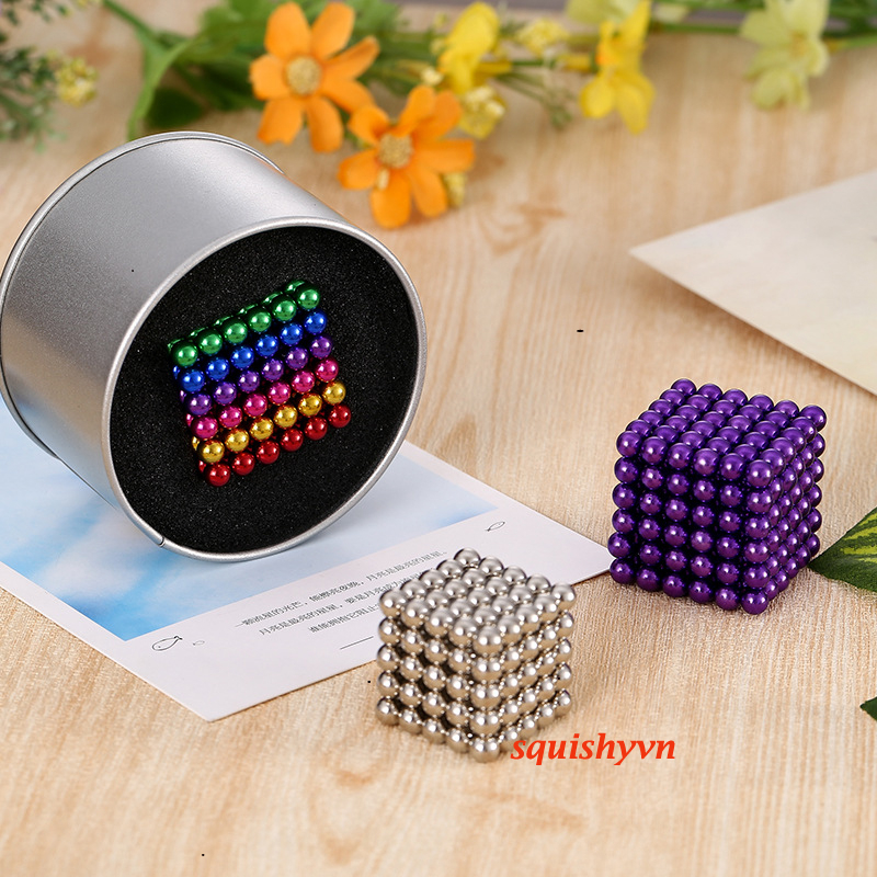 Bộ Bi Nam Cham Xếp Hình BuckyBalls Rainbow 5mm 6 màu 216 viên Hộp Nhôm