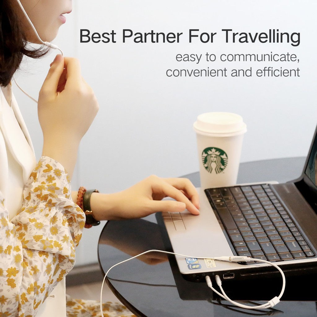 Dây chuyển đổi tai nghe 3.5mm sang 2 cổng 3.5mm cho âm thanh audio và mic, hàng chính hãng Ugreen, bảo hành 12 tháng