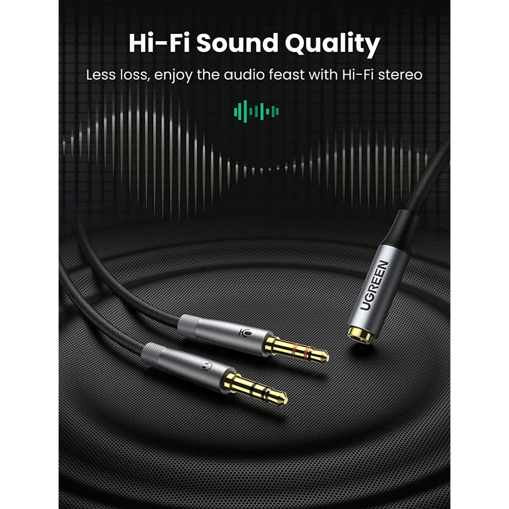 Dây chuyển đổi tai nghe 3.5mm sang 2 cổng 3.5mm cho âm thanh audio và mic, hàng chính hãng Ugreen, bảo hành 12 tháng