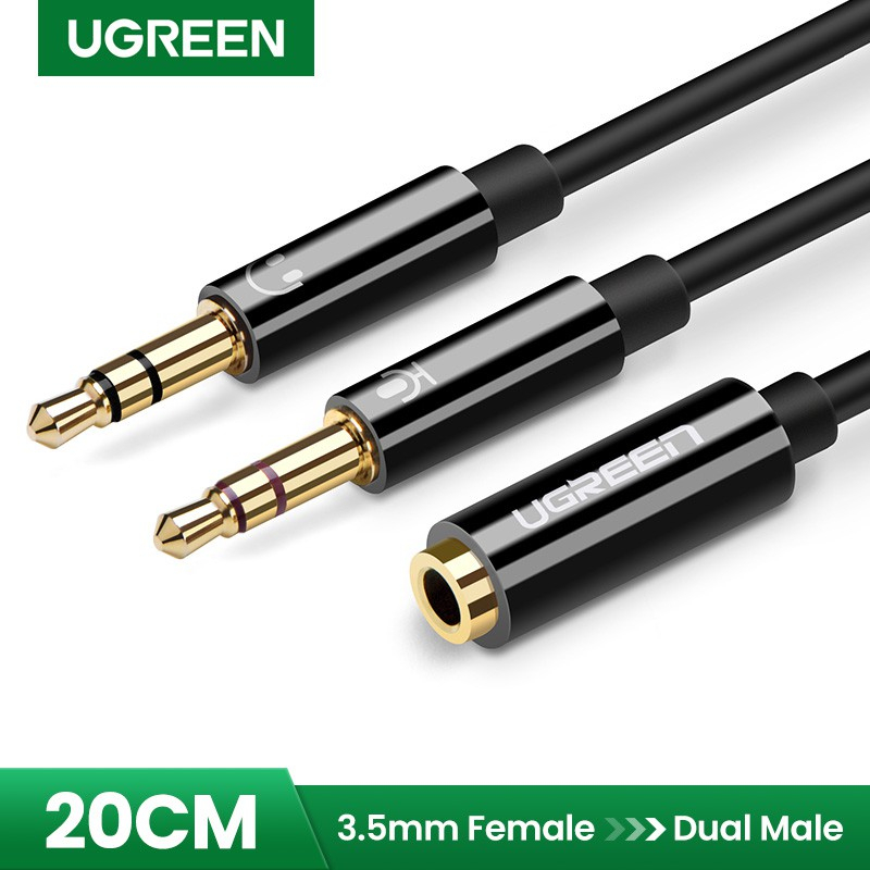 Dây chuyển đổi tai nghe 3.5mm sang 2 cổng 3.5mm cho âm thanh audio và mic, hàng chính hãng Ugreen, bảo hành 12 tháng