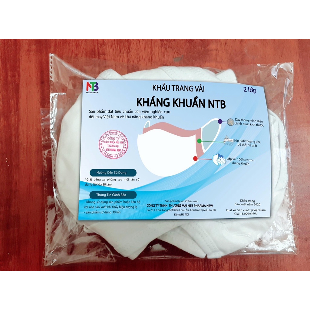 Combo 10 Khẩu Trang Vải Kháng Khuẩn 2 Lớp 100% Cotton. Tái sử dụng 30 lần.