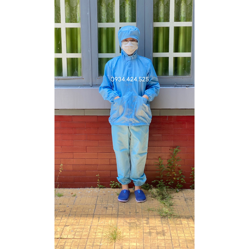 Quần áo phòng sạch rời thân có mũ chống tĩnh điện xanh, trắng - Bộ liền sử dụng nhiều lần