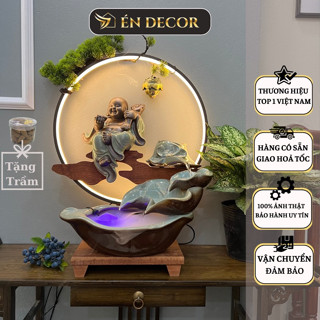 Thác nước phong thuỷ tượng Di Lặc an nhiên ÉN DECOR size to gốm tử sa tráng men xanh cao cấp decor trang trí nhà cửa