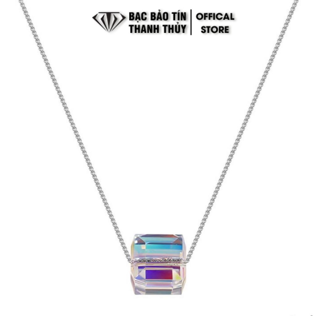 Dây chuyền bạc nữ Bảo Tín Thanh Thủy, vòng cổ bạc mặt đá vuông pha lê, dài 45 cm chất liệu bạc S925