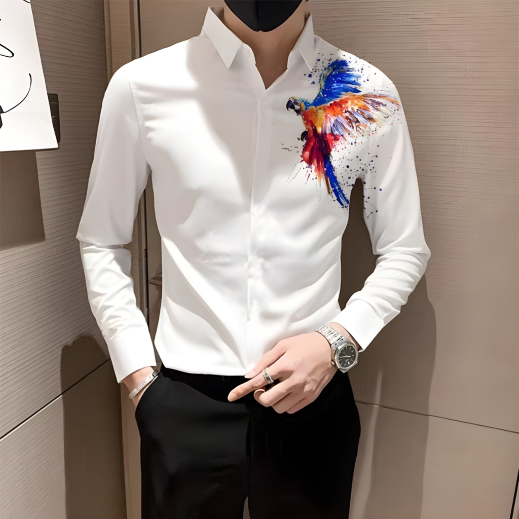 Áo sơ mi nam nữ dài tay unisex che khuy cúc áo sang trọng - in hình con vẹt