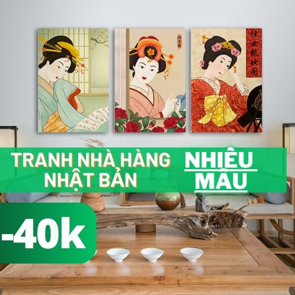 Tranh nhật bản treo tường cô gái kimono hoa anh đào phong cảnh nhật bản nhiều mẫu chất liệu vải canvas cao cấp có khung