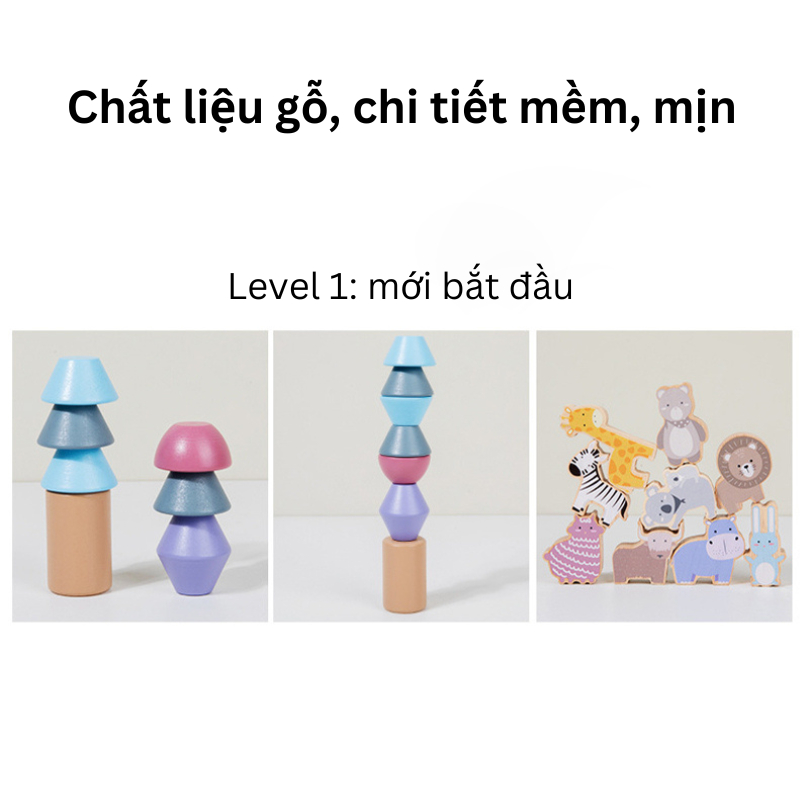 Đồ chơi xếp chồng cân bằng. Bộ xếp hình cân bằng động vật bằng gỗ. Đồ chơi giáo dục sớm rèn luyện cho bé từ 3 tuổi