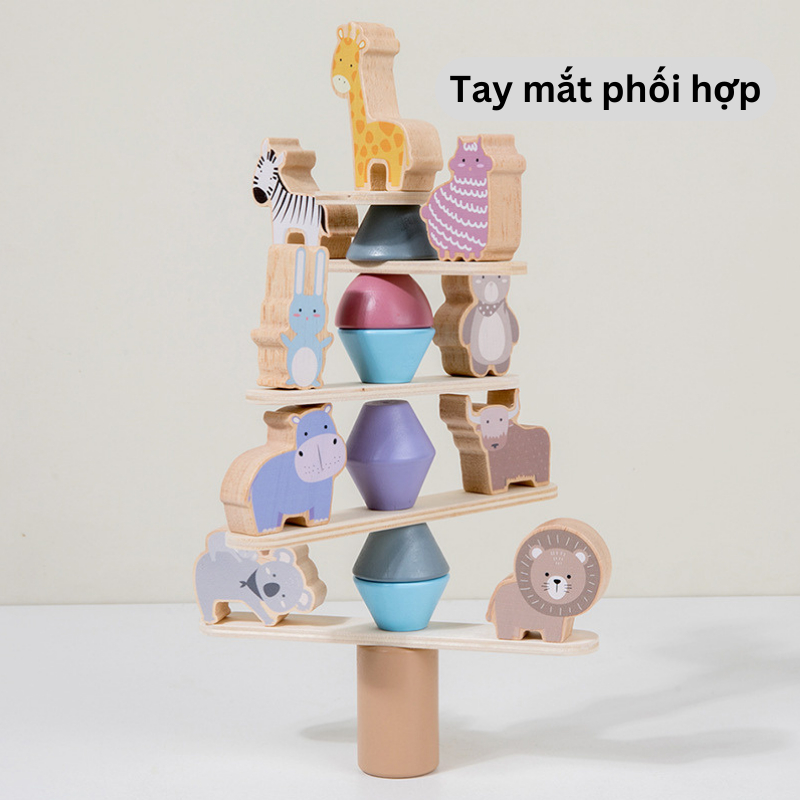 Đồ chơi xếp chồng cân bằng. Bộ xếp hình cân bằng động vật bằng gỗ. Đồ chơi giáo dục sớm rèn luyện cho bé từ 3 tuổi