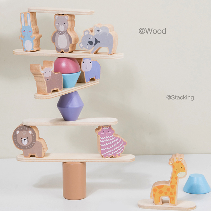 Đồ chơi xếp chồng cân bằng. Bộ xếp hình cân bằng động vật bằng gỗ. Đồ chơi giáo dục sớm rèn luyện cho bé từ 3 tuổi