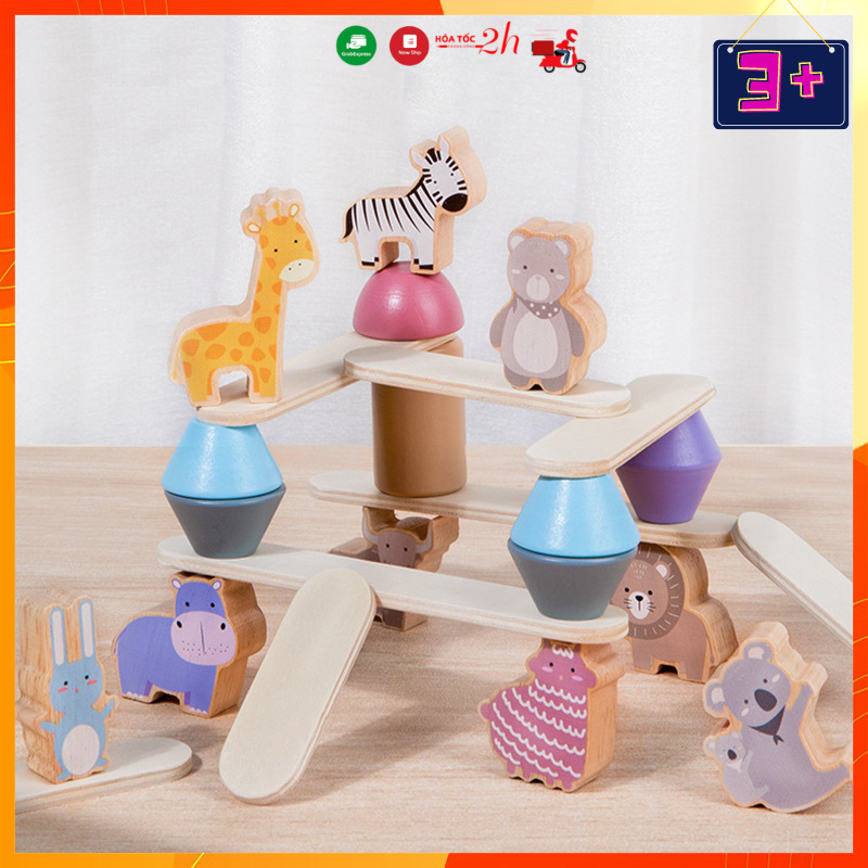 Đồ chơi xếp chồng cân bằng. Bộ xếp hình cân bằng động vật bằng gỗ. Đồ chơi giáo dục sớm rèn luyện cho bé từ 3 tuổi