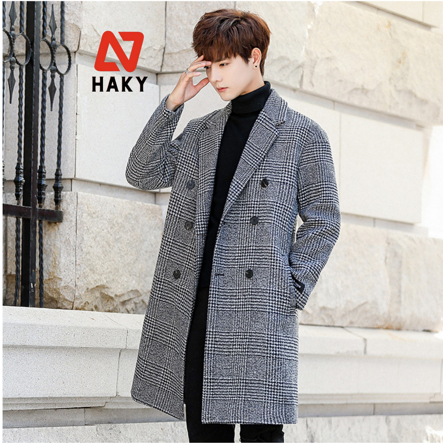 Áo Mangto Nam HAKYNGUYEN Dáng Dài Hàn Quốc,Form Rộng, Kẻ Caro, 3 Cúc HK10