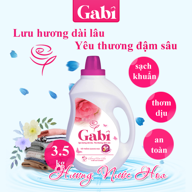 Nước giặt xả quần áo Gabi 3,5L hương nước hoa, ngàn hoa, nắng mai, hoa anh thảo thơm lâu tẩy sạch vết bẩn gấp 5 lần