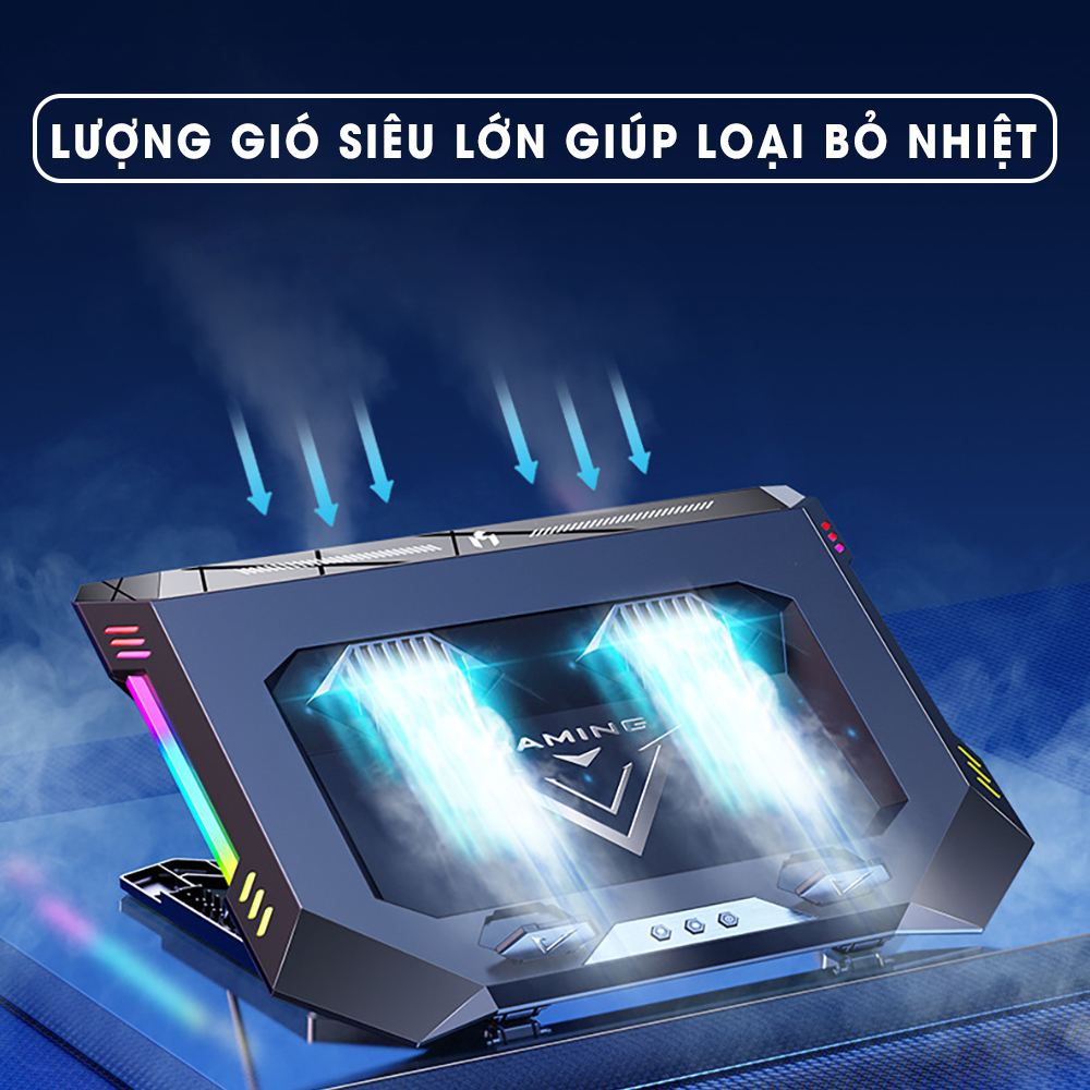 Đế tản nhiệt laptop gaming SIDOCOOLER X500 quạt kép làm mát nhanh LED RGB điều chỉnh độ cao 7 mức tương thích 18 inch