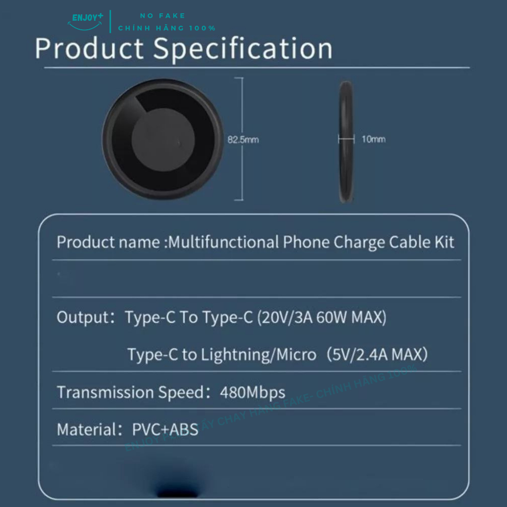 Cáp Sạc Nhanh Đa Năng USB Type C 5in1 60W Ngăn Đựng Thẻ Sim/ Giá Đỡ Điện Thoại/ Siêu Tiện Lợi/ ODM - ENJOY PLUS