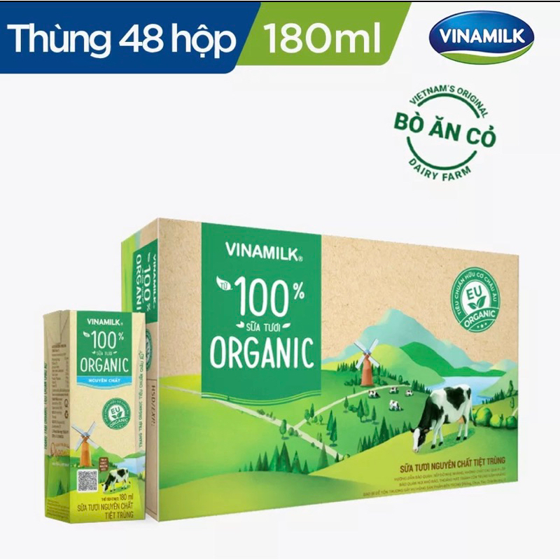 Thùng sữa tươi Vinamilk Organic nguyên chất 48 hộp