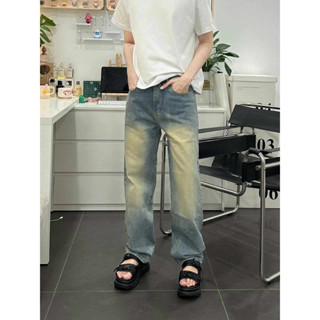 Quần jean nam baggy ống suông rộng rêu trơn  dáng đứng vải jeans bò phom xuông cao cấp