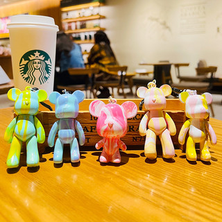 (HCM) Phôi móc khóa gấu Bearbrick màu trắng đổ màu tô tượng cho bé có kèm hộp, màu và móc khóa