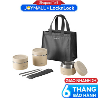 Bộ 3 Hộp Cơm Giữ Nhiệt LocknLock Lunch Box LHC8052S02 1.1L, Hàng Chính Hãng, Kèm Túi, Muỗng Đũa - JoyMall