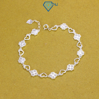 Vòng tay nữ bạc hình cỏ 4 lá trái tim đính đá lấp lánh LTN0389 - Trang Sức TNJ