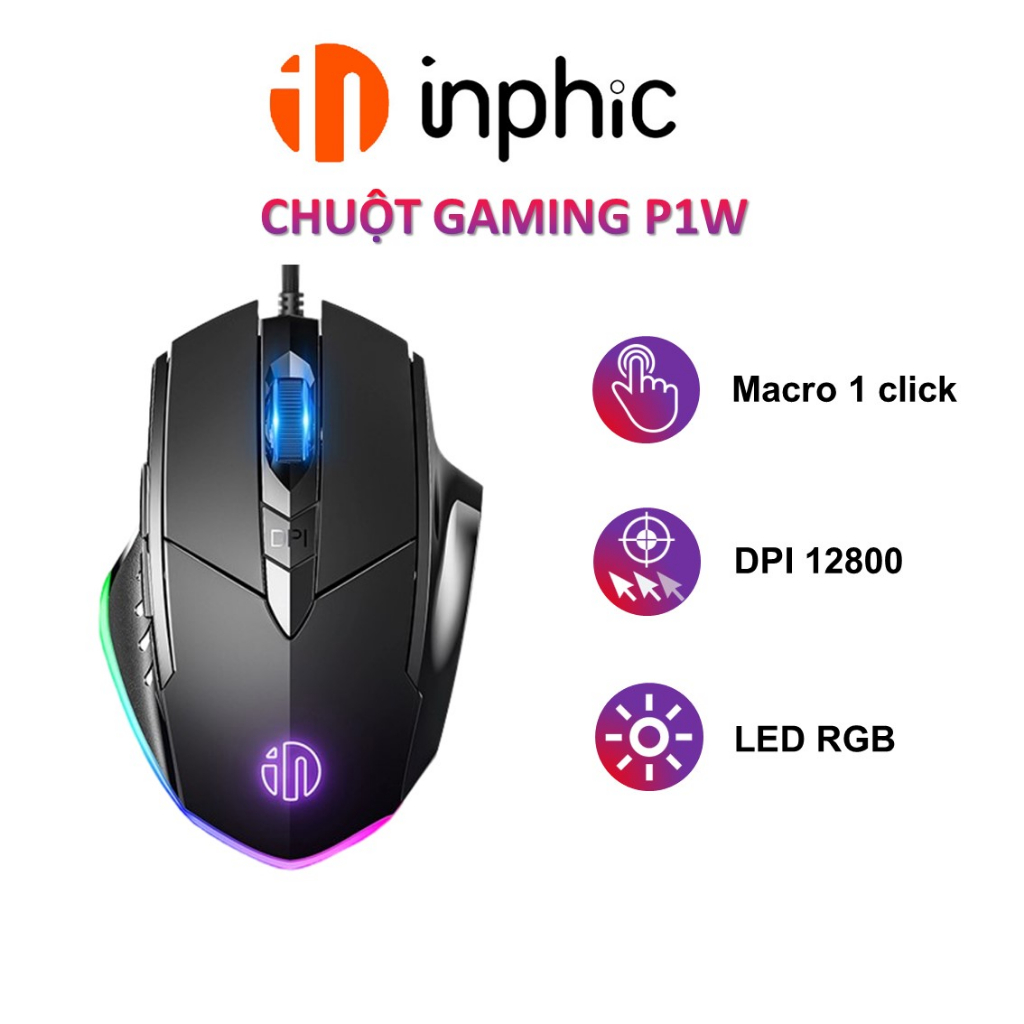 Chuột máy tính có dây Yindiao INPHIC P1W gaming macro combo mọi tướng DPI 7200 chơi tất cả tựa game chỉ với một nút