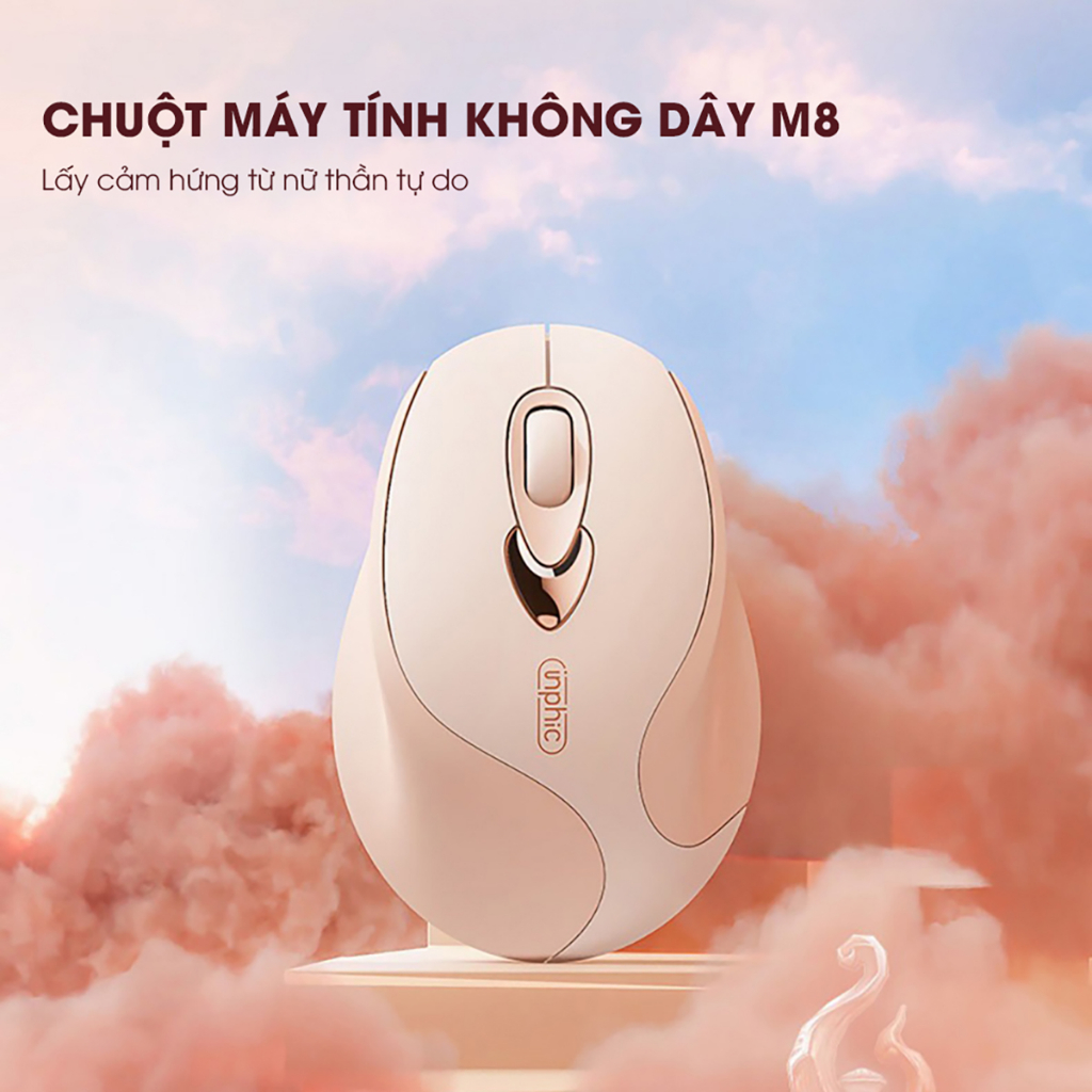 Chuột máy tính không dây Yindiao INPHIC M8 màu hồng kiểu dáng độc lạ silent chống ồn pin sạc dành cho laptop vp