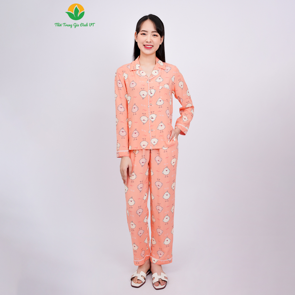 Bộ mặc nhà nữ thu đông dài tay  thời trang Việt Thắng pijama chất lanh  - B10.2304