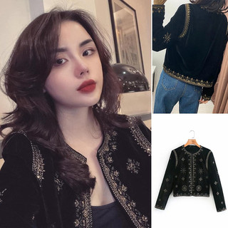 ÁO KHOÁC NHUNG ZRA NỮ THÊU HỌA TIẾT MÀU ĐEN - 6895/243