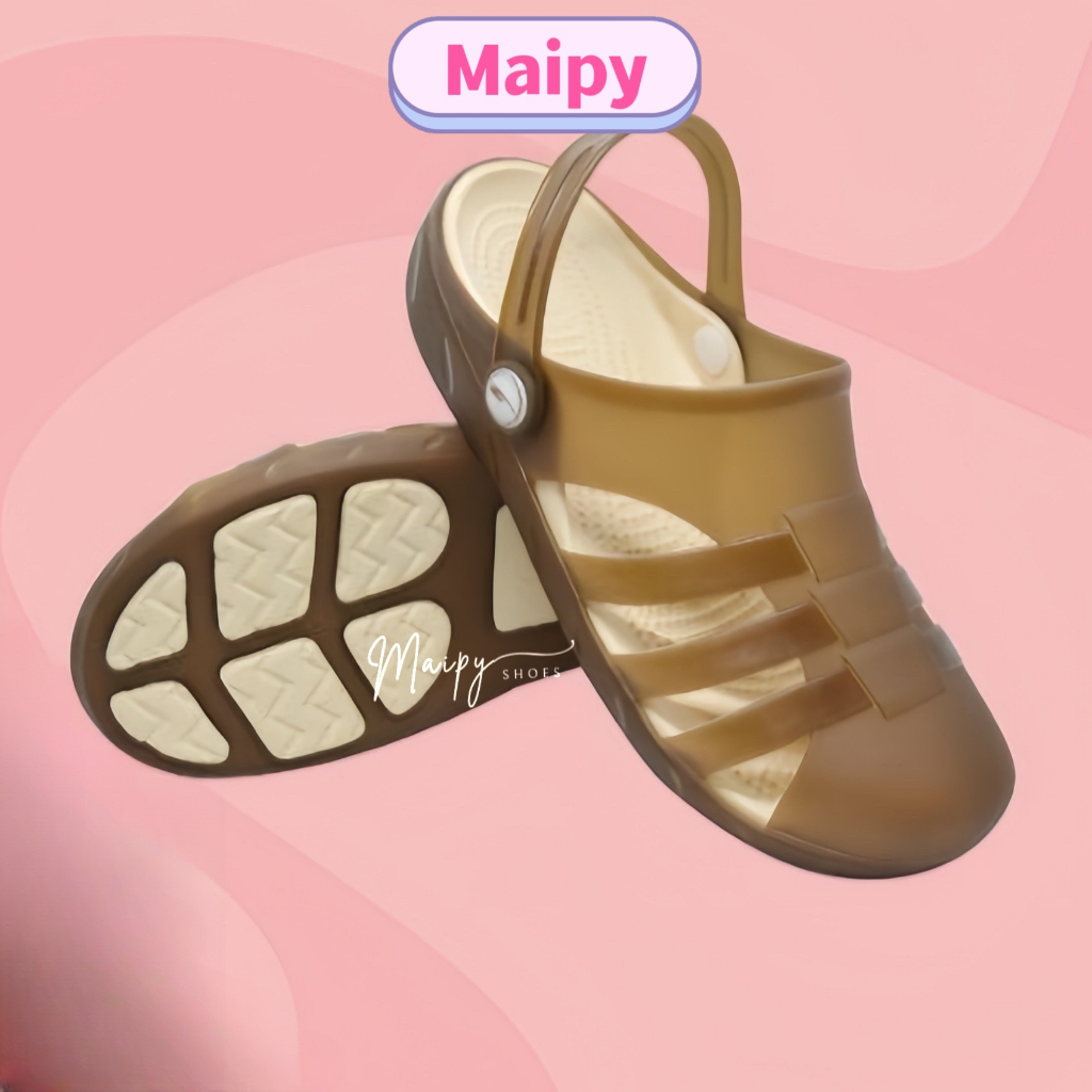 Giày sandal sục bít mũi nữ đan lưới cao 3cm EVA nhựa trong siêu nhẹ  êm chân đi mưa, đi làm Maipy G043