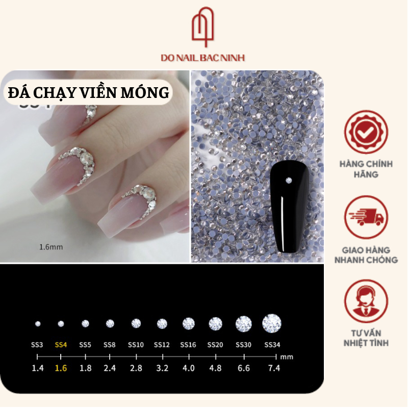 Đá chân keo chạy viền móng size nhỏ SS4 - đá trang trí móng siêu sáng gói 1440 viên