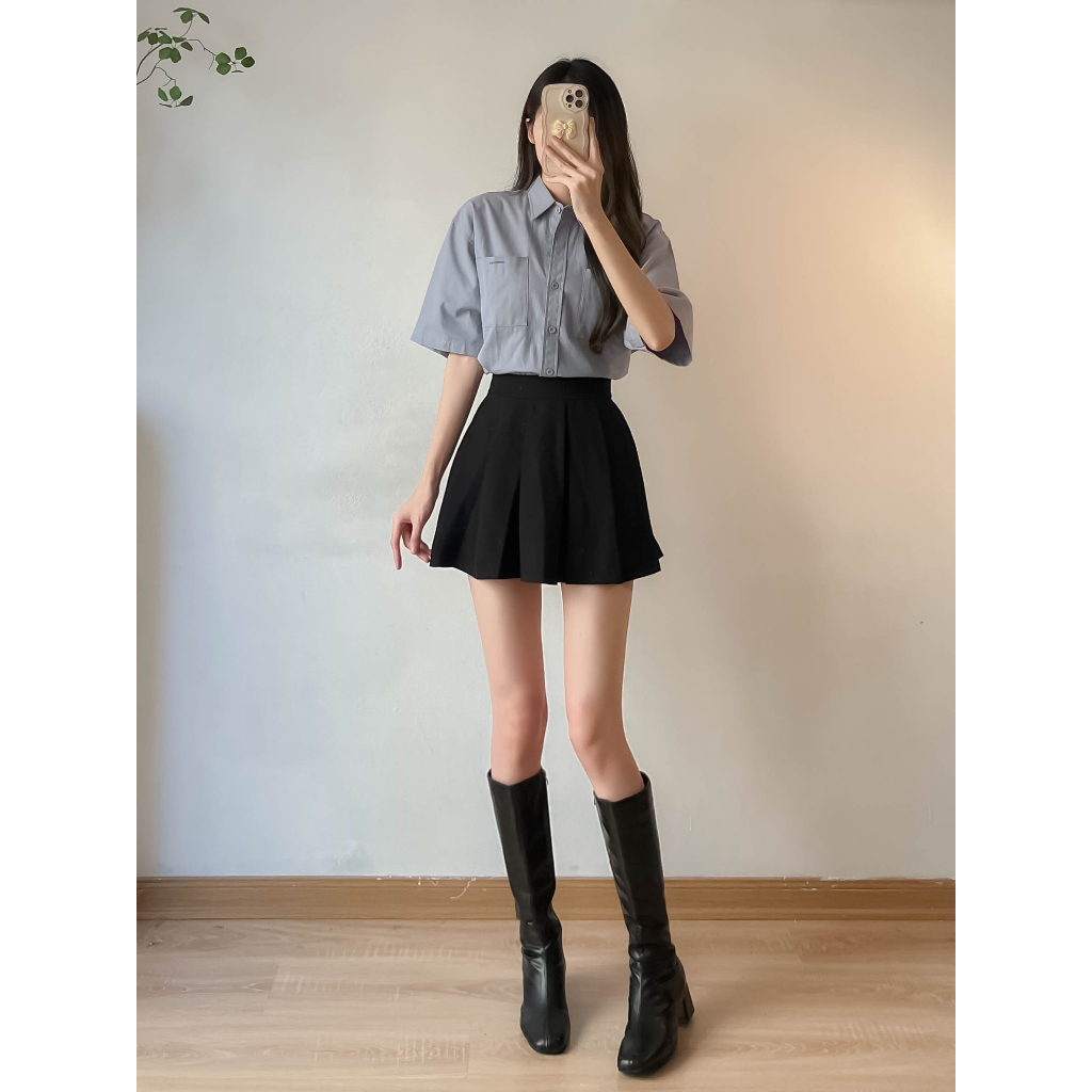 Áo sơ mi tay cộc chữ ESSENTIALS màu xanh chất thô mát - Retrostyle -  AoSMEssential2619