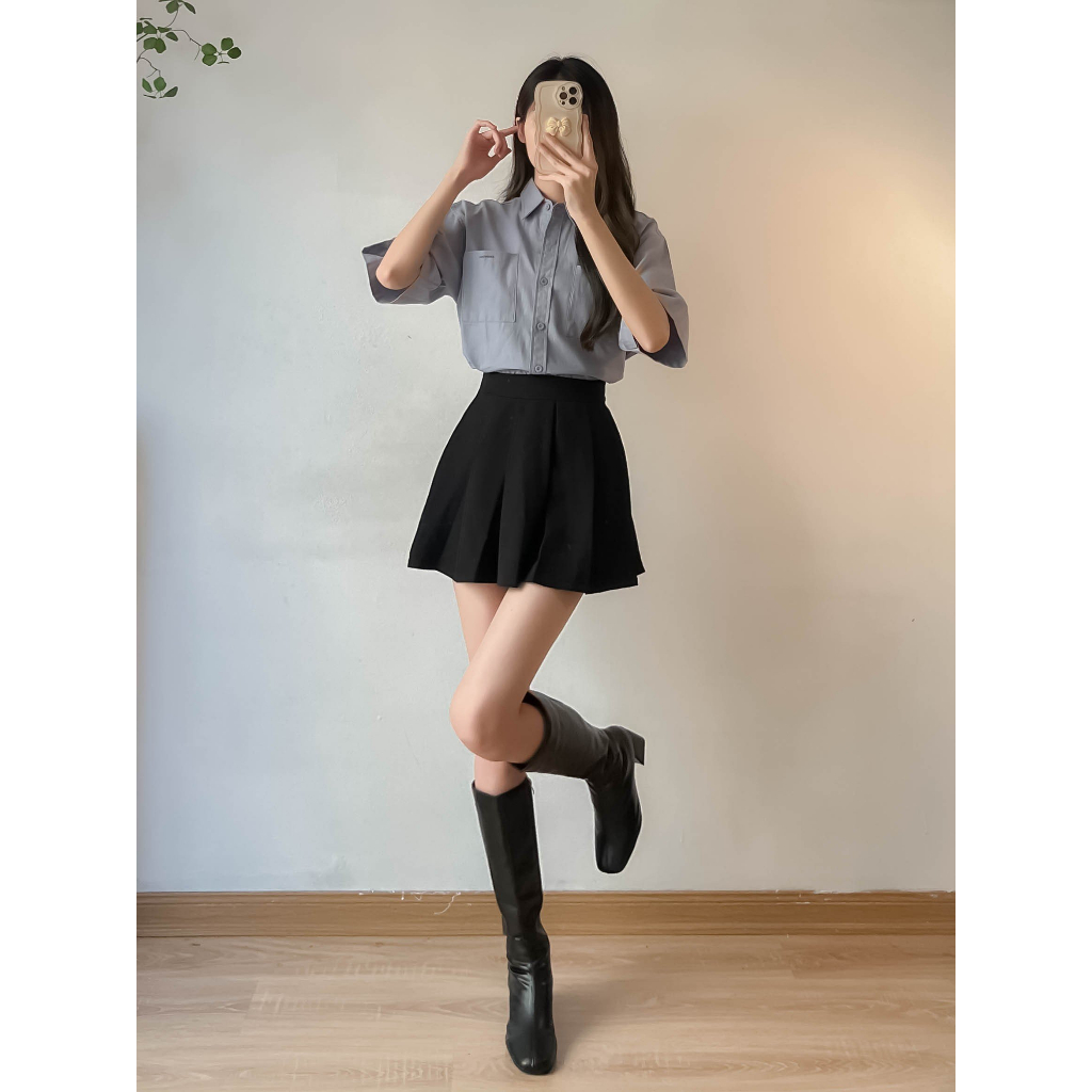 Áo sơ mi tay cộc chữ ESSENTIALS màu xanh chất thô mát - Retrostyle -  AoSMEssential2619