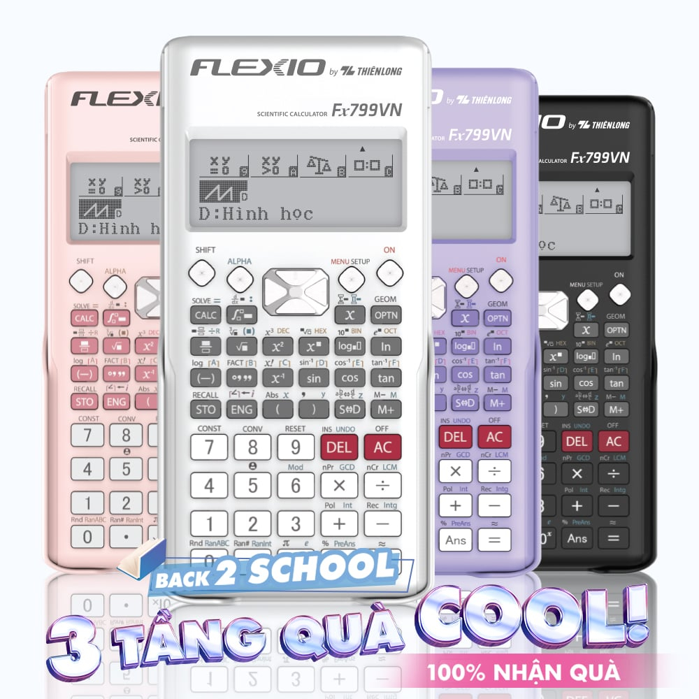 Máy tính cầm tay Flexio Fx799VN Thiên Long - Máy tính bỏ túi chính hãng cho học sinh, sinh viên đạt chuẩn