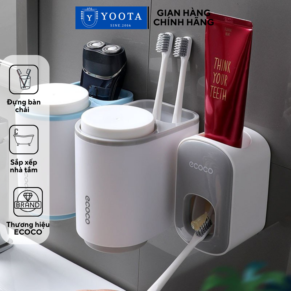 Cốc Đựng Bàn Chải Ecoco, Kệ Nhà Tắm Dính Tường Sắp Xếp Nhà Tặng Kèm 2 Cốc, Kệ Nhả Kem Tự Độn Ecoco