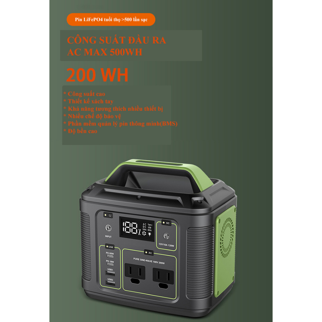 Trạm sạc dự phòng đa năng 54000mAh Ra 220V-200W Solar hàng Nhật