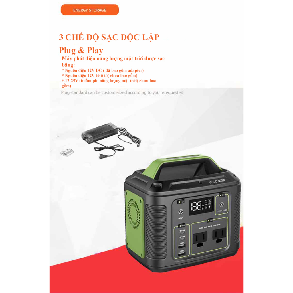 Trạm sạc dự phòng đa năng 54000mAh Ra 220V-200W Solar hàng Nhật