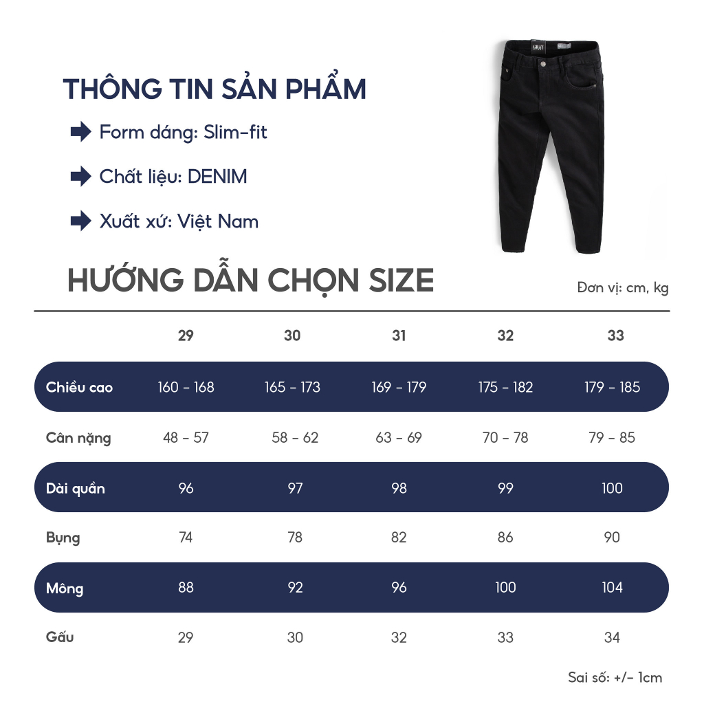 Quần Jean Nam GrayHomme Màu Xanh, Phom Ôm, Trẻ Trung, Thanh Lịch, Co Giãn Tốt