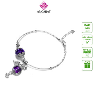 ANCARAT- Vòng tay thạch anh tím đa giác phối bạc
