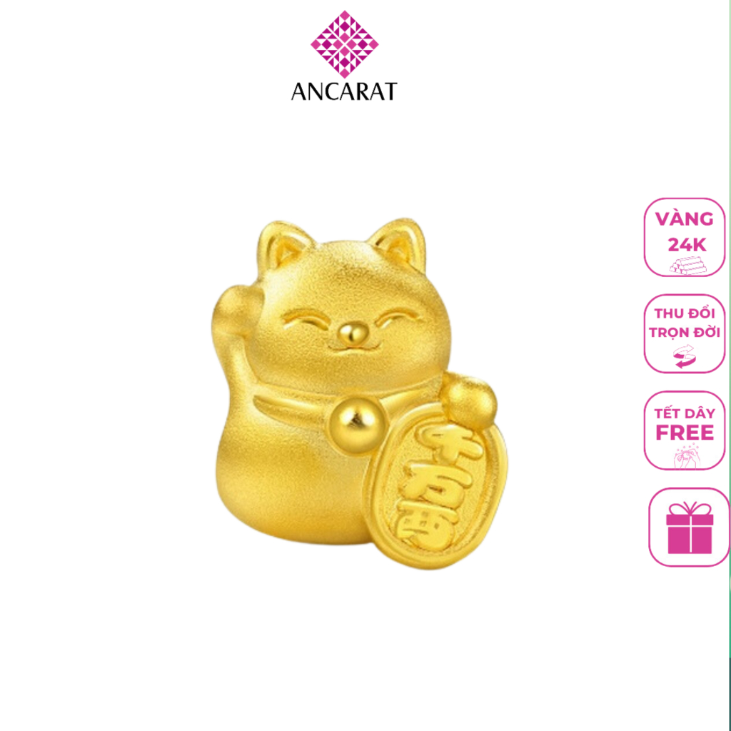 Vòng tay charm Vàng 24k mèo thần tài dây vải đỏ thời trang phụ kiện Ancarat