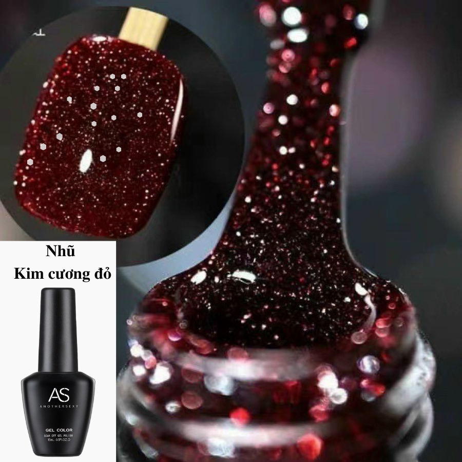 Sơn gel AS móng tay dùng máy hơ nhũ kim cương đỏ DMZ VUA SƠN AS 15ml