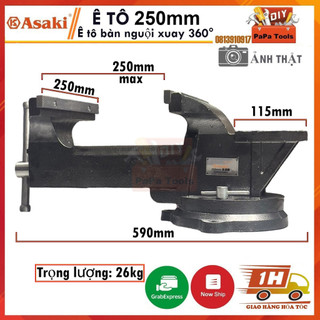 Ê tô bàn nguội 250mm xoay 360 độ asaki ak-671, hàm kẹp rộng 250mm miệng mở tối đa 250mm. ê tô 250mm
