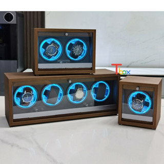 Hộp đựng đồng hồ cơ tủ đứng 4 ngăn và 2 ngăn xoay lắc lên cót cho đồng hồ có đèn Led 5 chế độ