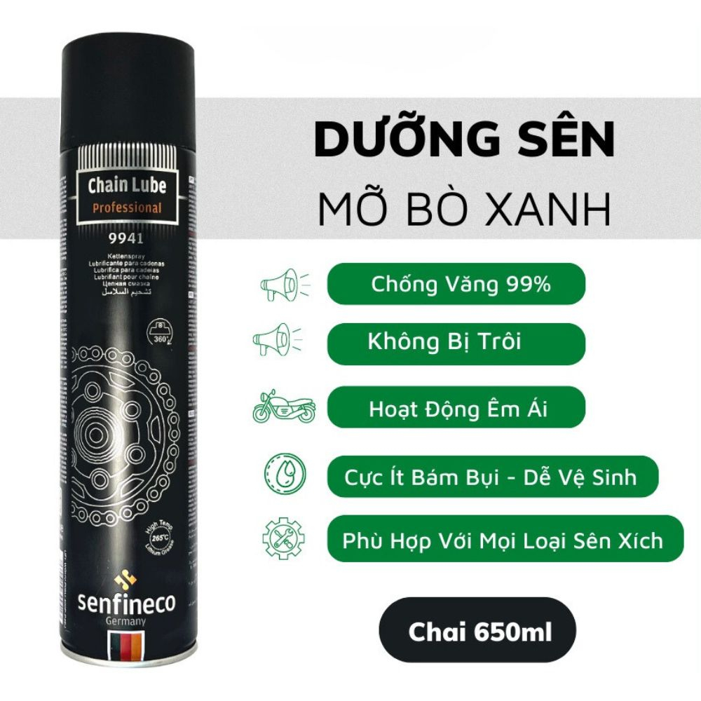 Dưỡng Sên Senfineco Chain Lube Dưỡng Sên 2 Bánh Không Văng , Chịu Nhiệt 265 Độ
