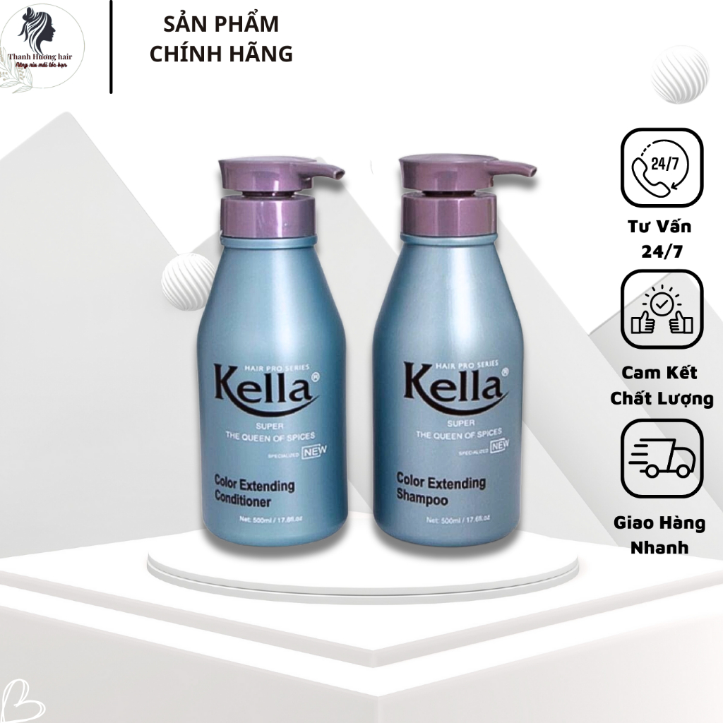 Dầu Gội + Dầu Xả Kella xám giữ bền màu dành cho tóc nhuộm 500ml -