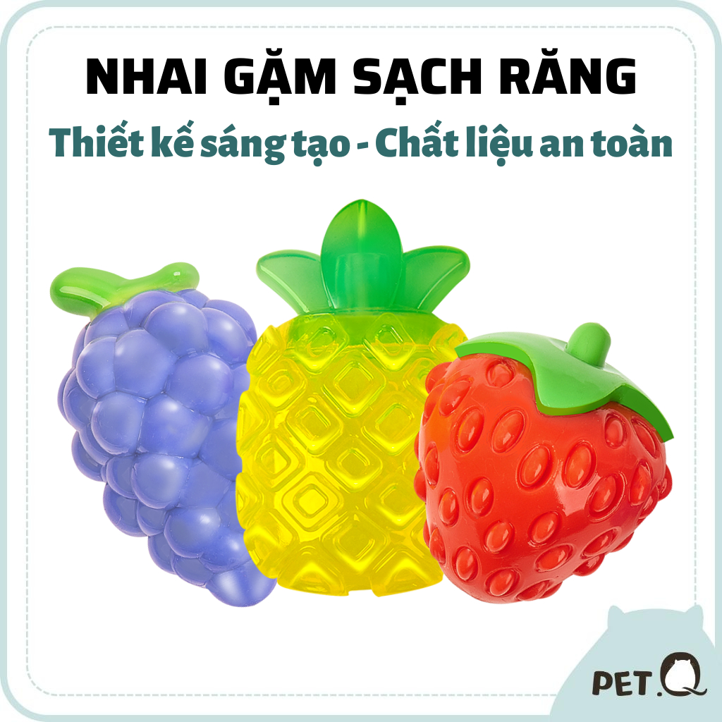 Đồ chơi cho chó FOFOS, Đồ chơi gặm cắn làm sạch răng hình dâu, dứa, nho, Có tiếng kêu, Thúc đẩy vận động giảm stress tốt