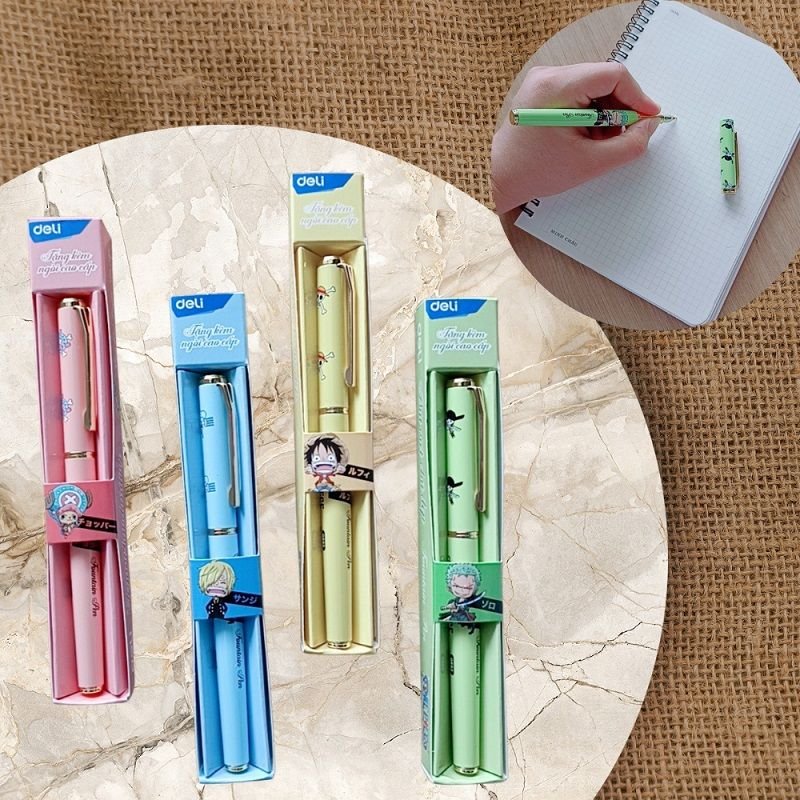 Bút máy ngòi mài Deli hình One Piece Q892 / Bút luyện chữ đẹp CQ892 tặng kèm 1 ngòi thay tay cầm định vị