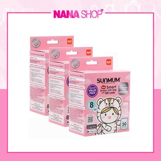Combo 3 hộp túi trữ sữa SunMum loại 50 túi (240ml)/hộp mẫu mới màu hồng năm 2023