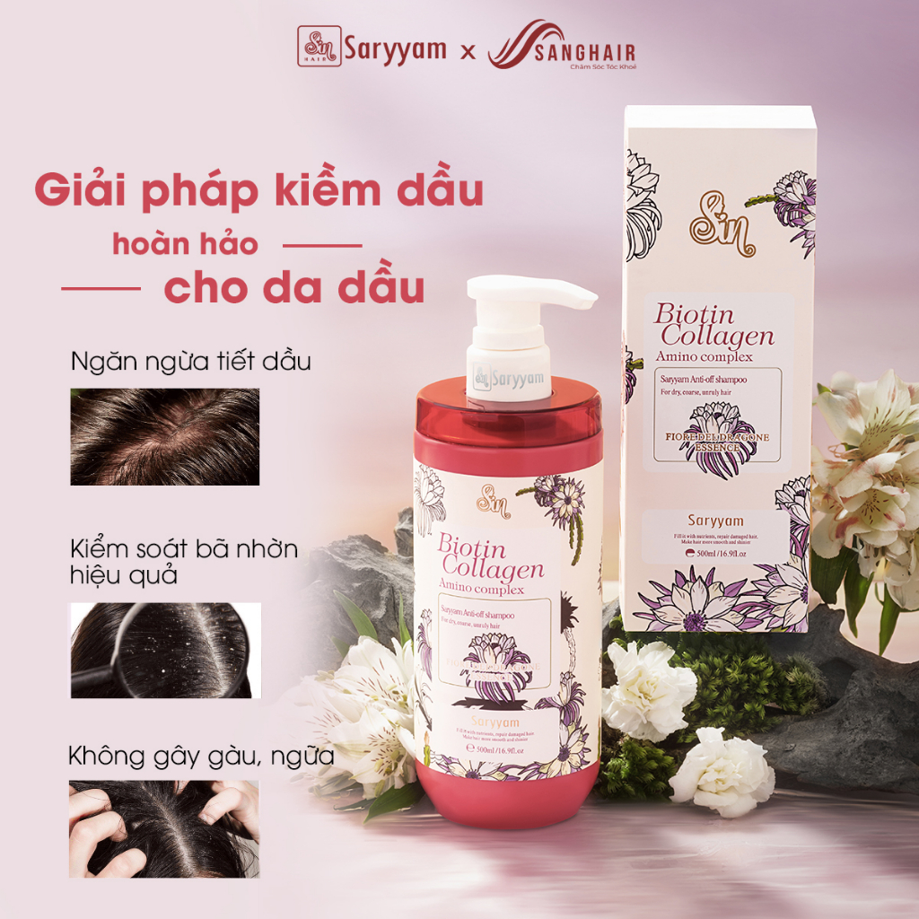 Combo dầu gội và xả nước hoa SinHair Saryyam hương Hoa Thanh Long - Hỗ trợ thải độc da đầu, Kiềm dầu, giảm gầu